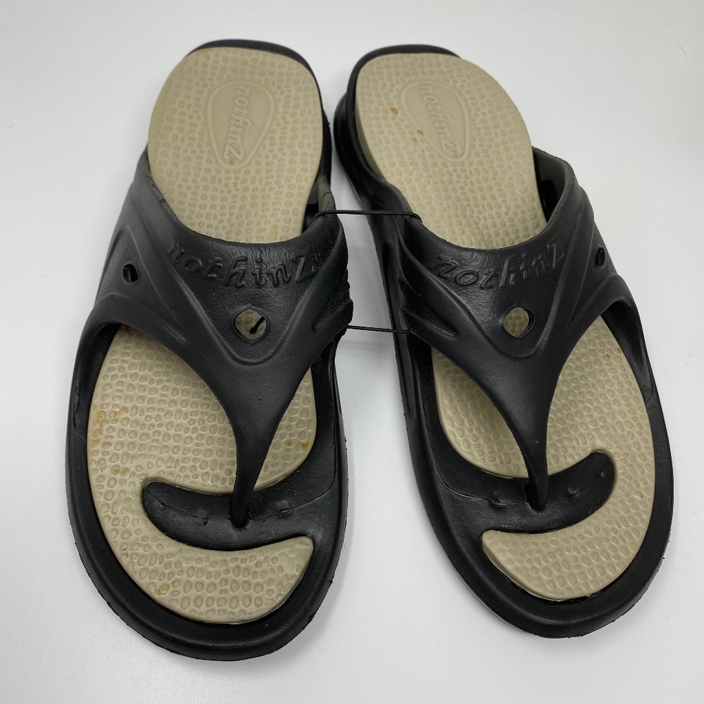 Nothinz Mens Size 9 10 42/43 Thongs Sandals Black Ergonomic Non Slip Beach Pool